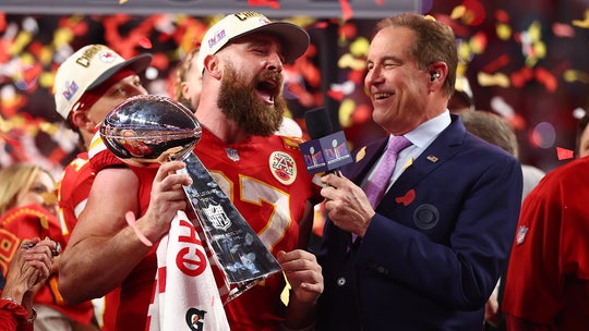 Chiefs' Travis Kelce belts out 'Viva Las Vegas' with Taylor Swift watching after Super Bowl win
