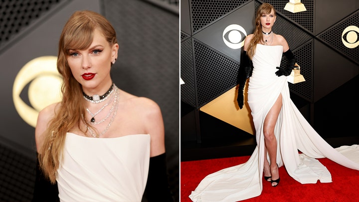 Taylor Swift walks the red carpet at the 2024 Grammy Awards