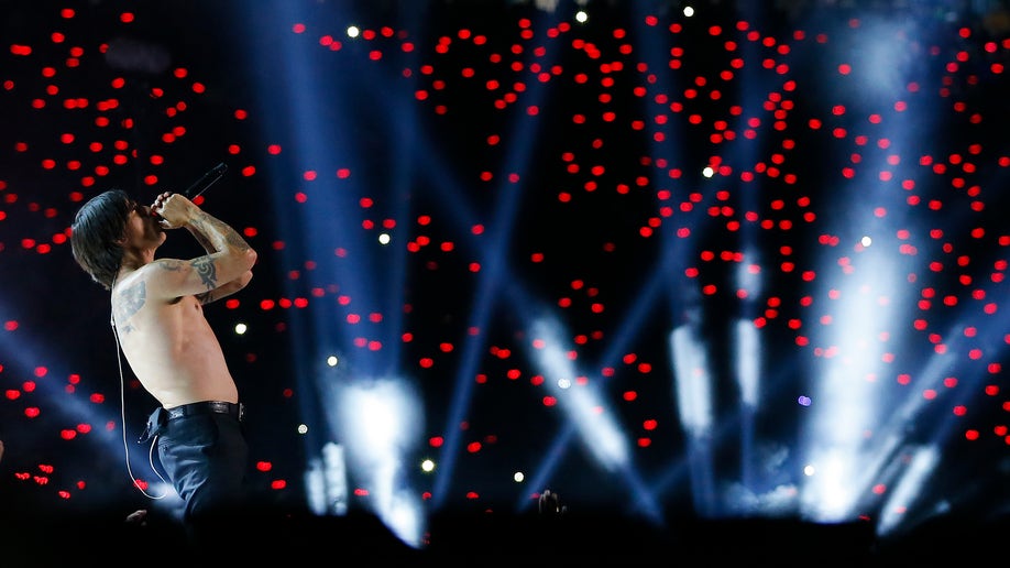 Anthony Kiedis performing at the Super Bowl
