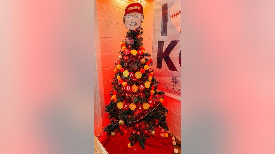 Sarah Krivena’s Taylor Swift-inspired Kansas City Chiefs decorations are displayed inside