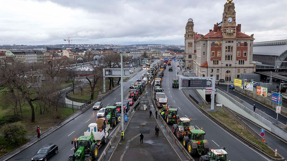 Hundreds of tractors block downtown Prague as farmers protest EU agriculture policies