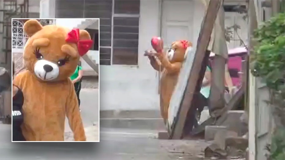 Video shows police officer in Valentine's Day bear costume take down suspected lady drug dealer
