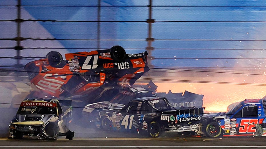 NASCAR truck goes airborne in fiery 12-vehicle wreck at Daytona