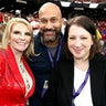 Tammy Reid, Keegan-Michael Key and Elise Key attend the Super Bowl LVIII Pregame