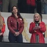 Lana Del Rey listens to the national anthem at Super Bowl LVIII