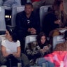 Russell Wilson, Hailey Bieber, Ciara, Justin Bieber, and Kendall Jenner look on in the first half during Super Bowl