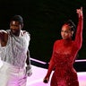 Usher and Alicia Keys perform during Apple Music halftime show of Super Bowl LVIII