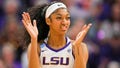 Angel Reese #10 of the LSU Tigers claps during the first quarter during the second round of the 2024 NCAA Women's Basketball Tournament held at Pete Maravich Assembly Center on March 24, 2024 in Baton Rouge, Louisiana.