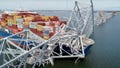 In this image taken from video released by the National Transportation and Safety Board, the cargo ship Dali is stuck under part of the structure of the Francis Scott Key Bridge after the ship hit the bridge, on Tuesday, March 26, 2024.