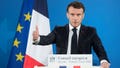 French President Emmanuel Macron speaks to media at the end of an EU Summit in the Justus Lipsius building, the EU Council headquarter on March 22, 2024 in Brussels, Belgium. On 21 and 22 March, the European Council adopted conclusions on Ukraine, security and defence, the Middle East, enlargement and reforms, external relations, migration, agriculture, preparedness and crisis response and the European Semester.