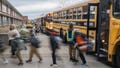 Students hurry off of a school bus at Carter Traditional Elementary School on January 24, 2022, in Louisville, Kentucky. The Kentucky House passed a bill on Mar. 1, 2024, designed to reduce bad behavior on school buses after bus drivers organized a sickout in November. Student behavior was among their biggest concerns.