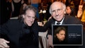 Richard Lewis and Larry David sitting at a table together with an inset image of the HBO tribute card to Richard Lewis