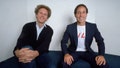 (Original Caption) : Portrait of Simon and Garfunkel. They are shown waist-up, sitting on the floor next to a white wall. Photograph, 1981.   (Photo by Lynn Goldsmith/Corbis/VCG via Getty Images)