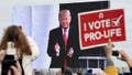 Pro-life demonstrators listen to then President Donald Trump as he speaks at the 47th annual "March for Life" in Washington, DC, on January 24, 2020.
