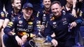 Max Verstappen of the Netherlands and Oracle Red Bull Racing and Oracle Red Bull Racing Team Principal Christian Horner pose for a team photo as they celebrate after the F1 Grand Prix of Bahrain at Bahrain International Circuit on March 02, 2024 in Bahrain, Bahrain.