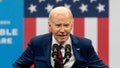 RALEIGH, NORTH CAROLINA - MARCH 26: U.S. President Joe Biden speaks at the Chavis community center with U.S. Vice President Kamala Harris and North Carolina Governor Roy Cooper on March 26, 2024 in Raleigh, North Carolina. Biden is making a big push in North Carolina this year, a state he believes to be winnable in the November presidential election. Biden lost North Carolina to Donald Trump by only 2 percentage points in 2020. (Photo by Eros Hoagland/Getty Images)