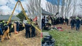 The 20-year-old male victim was buried up to his chin in the collapse. Officials said he was conscious during the rescue and was flown to a hospital in serious condition.