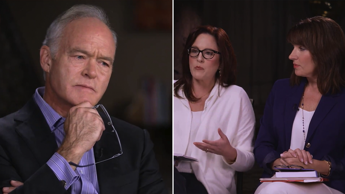 Scott Pelley, Tiffany Justice and Tina Descovich split image