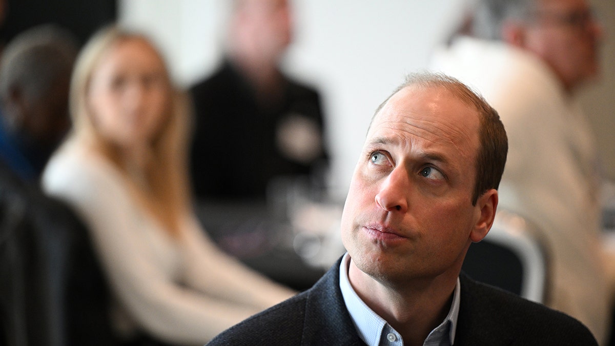 Prince William looking up seriously.
