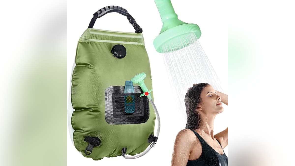 Take a quick shower with a portable solar shower. 