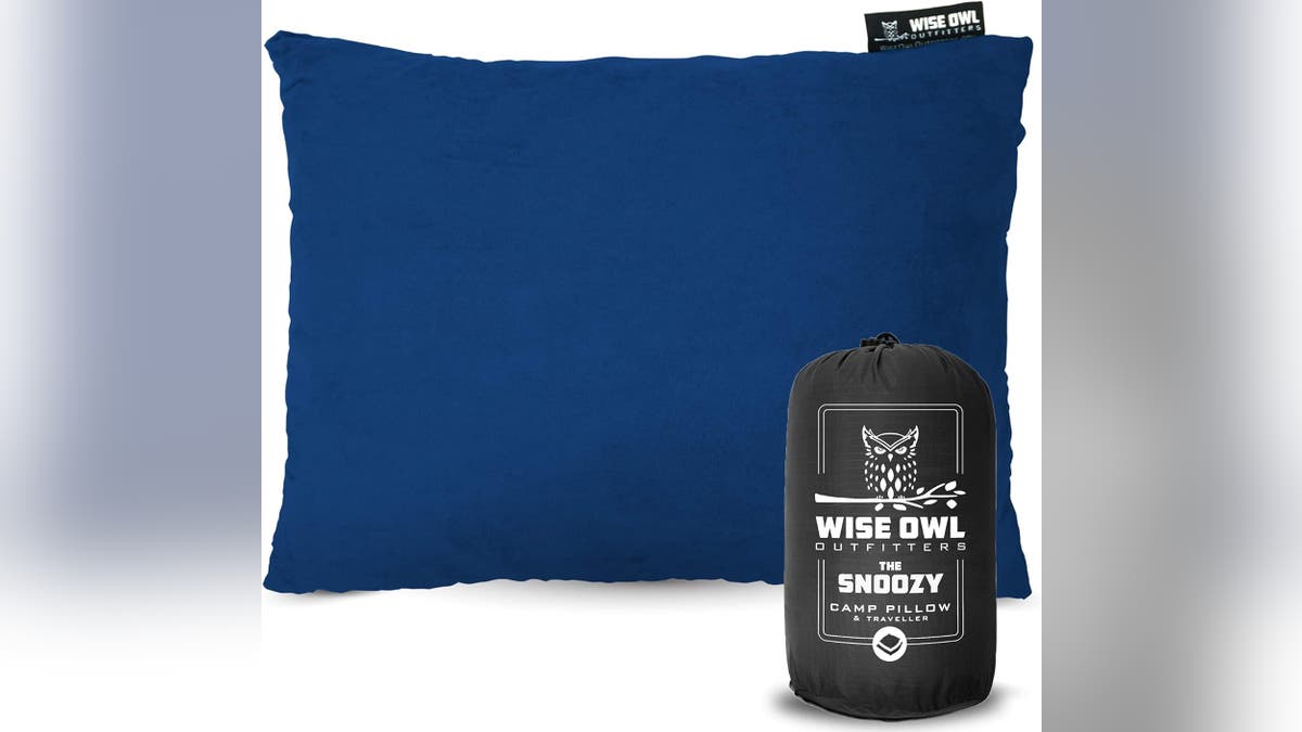 This memory foam pillow will help you sleep easy even in the woods. 