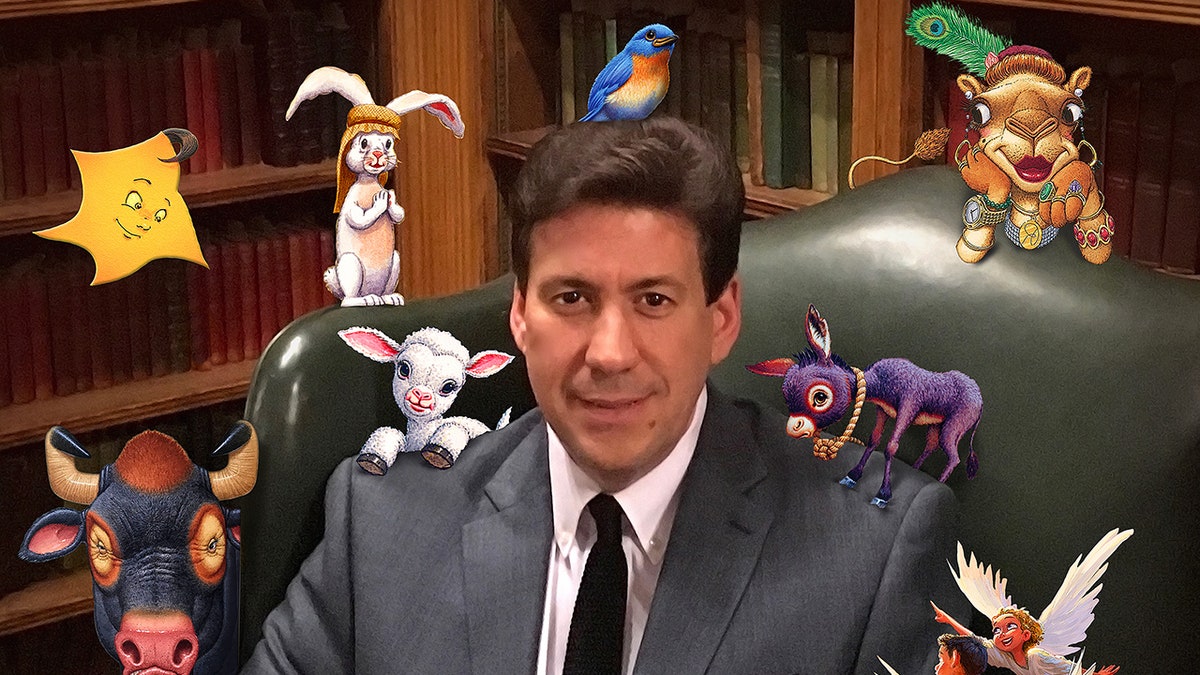man surrounded by animation animals