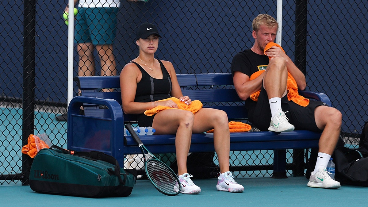 Aryna Sabalenka practices for Miami Open