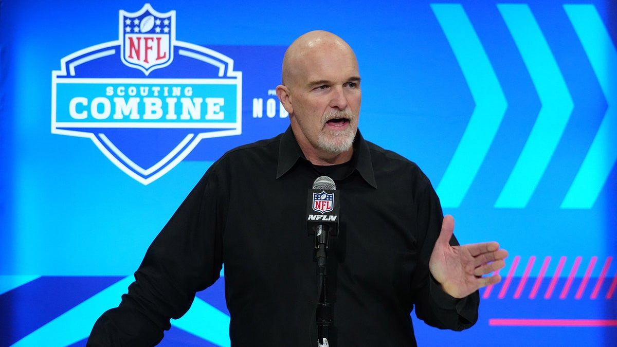 Dan Quinn speaks during to a news conference