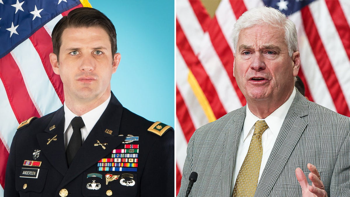 Derrick Anderson at left, in Army uniform; Tom Emmer at right