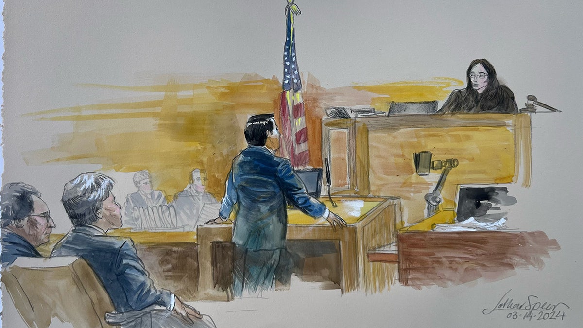 A court sketch depicts former President Donald Trump appearance in federal court in Fort Pierce, Florida