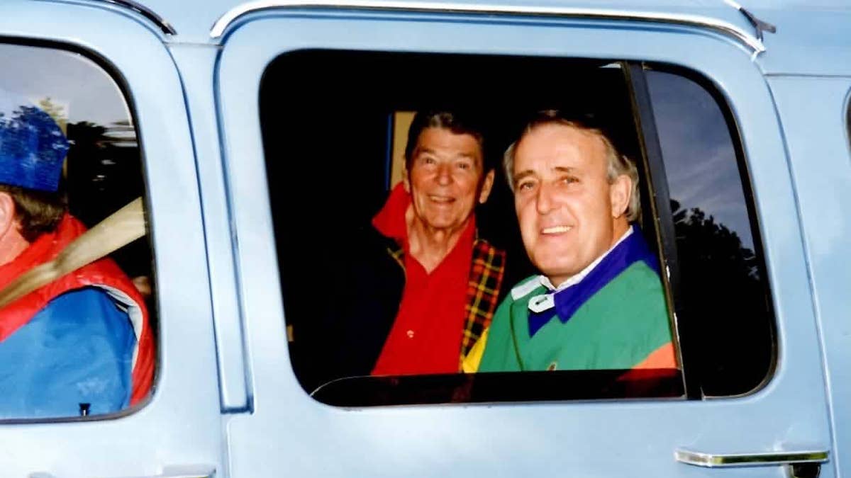 Ronald Reagan and Brian Mulroney at the Reagan Ranch. (Peggy Grande/Courtesy of The Reagan Foundation)