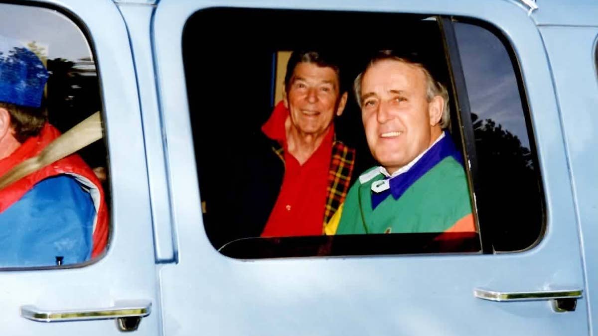 Ronald Reagan and Brian Mulroney at the Reagan Ranch. (Peggy Grande/Courtesy of The Reagan Foundation)