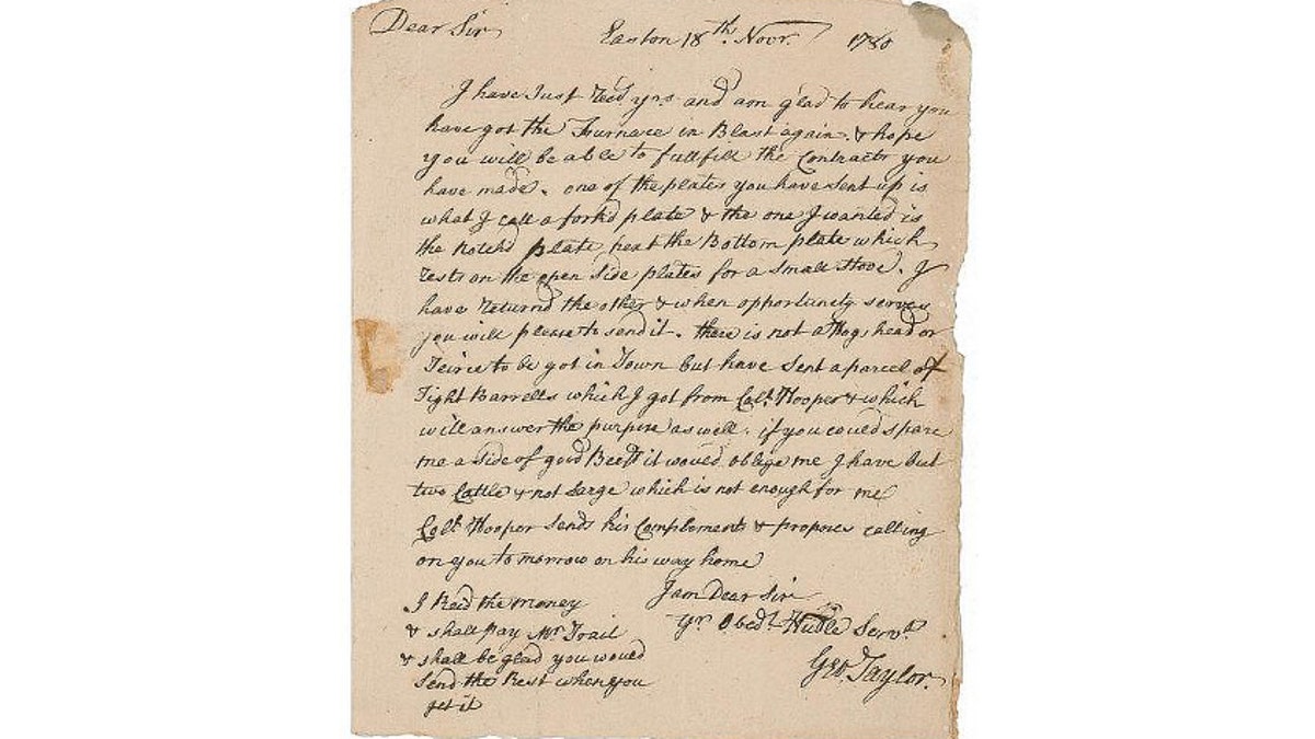 Letter written by George Taylor.