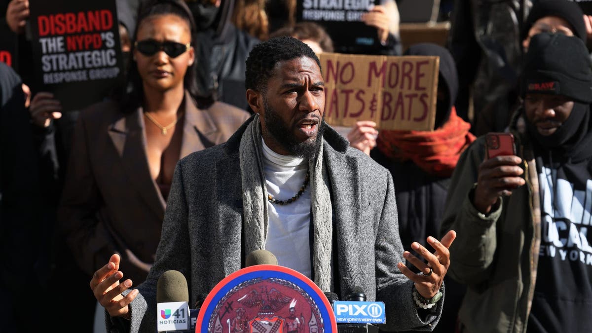 Jumaane Williams speaks at an anti-police rally in March 2023