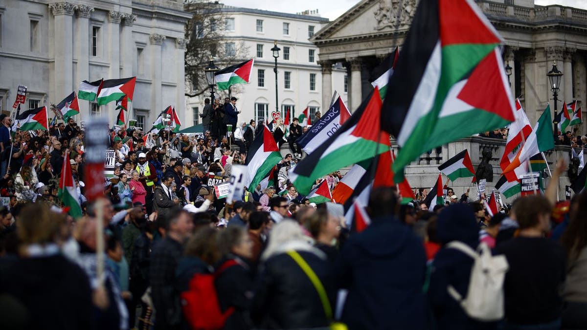 Palestinian flags in London