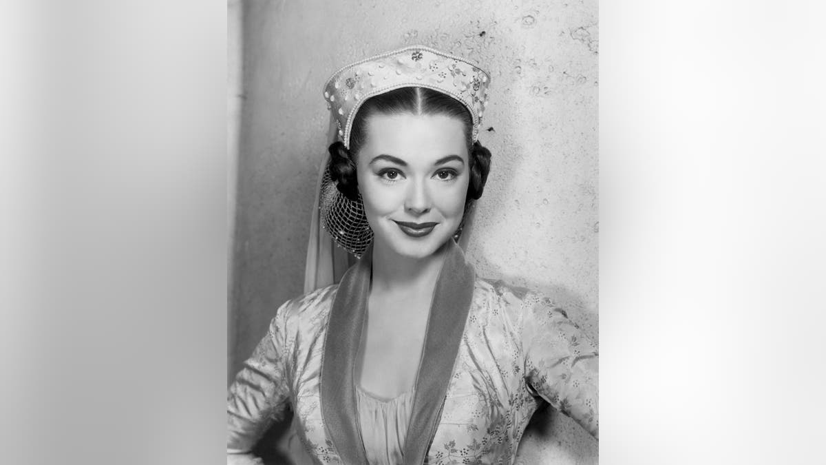 Barbara Rush in costume for the movie "The Black Shield of Falworth."