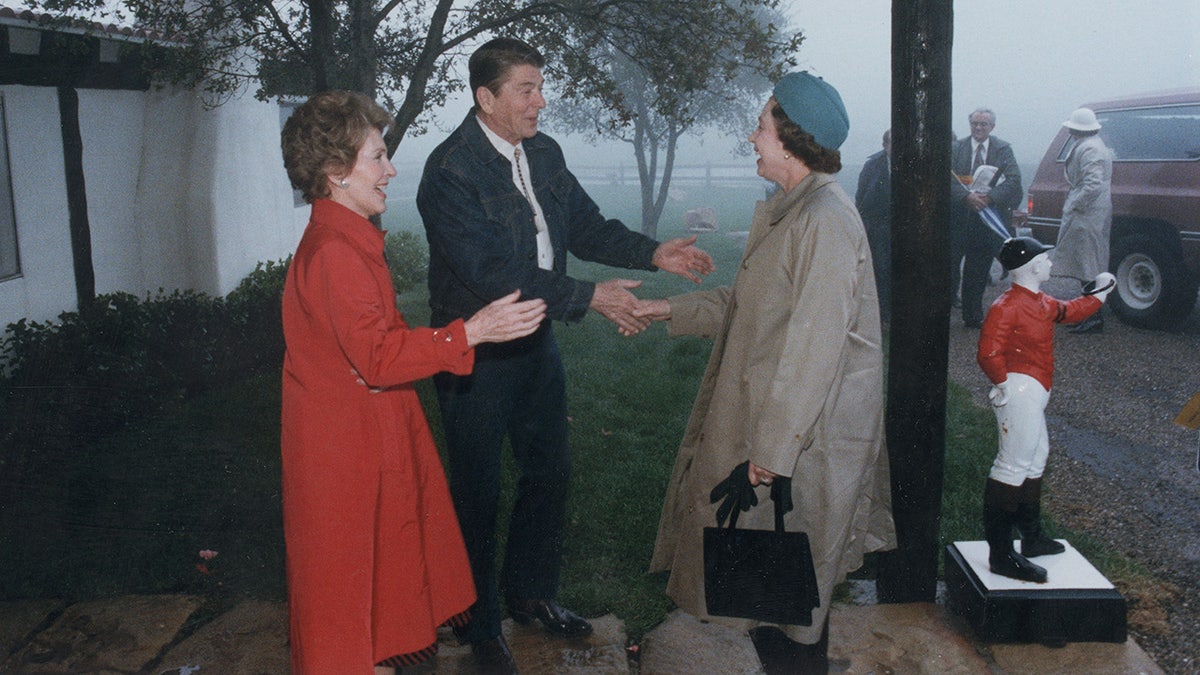 The Reagans greeting Queen Elizabethj II
