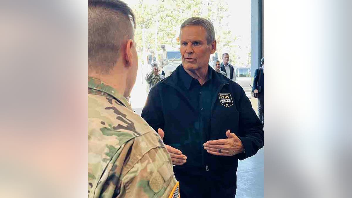 Governor Bill Lee speaking with the National Guard
