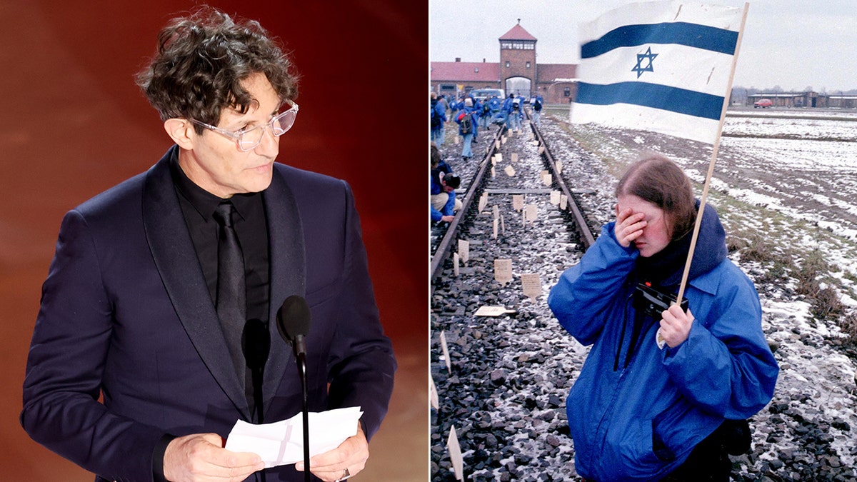 Jonathan Glazer and a tourist at Auschwitz