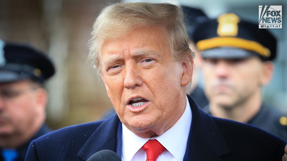 Former President Donald Trump speaks while attending the wake of NYPD officer Jonathan Diller