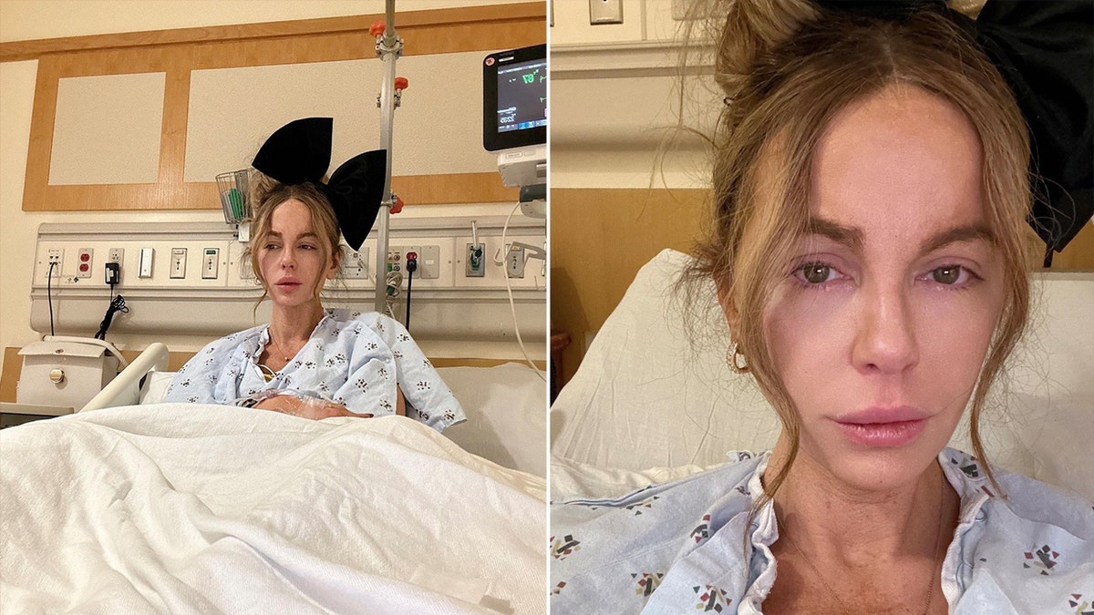 Kate Beckinsale in the hospital bed