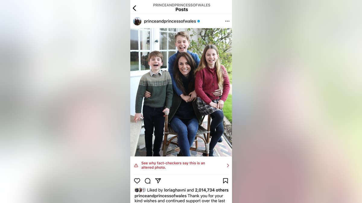 Instagram adds a label to Kate Middleton's photo