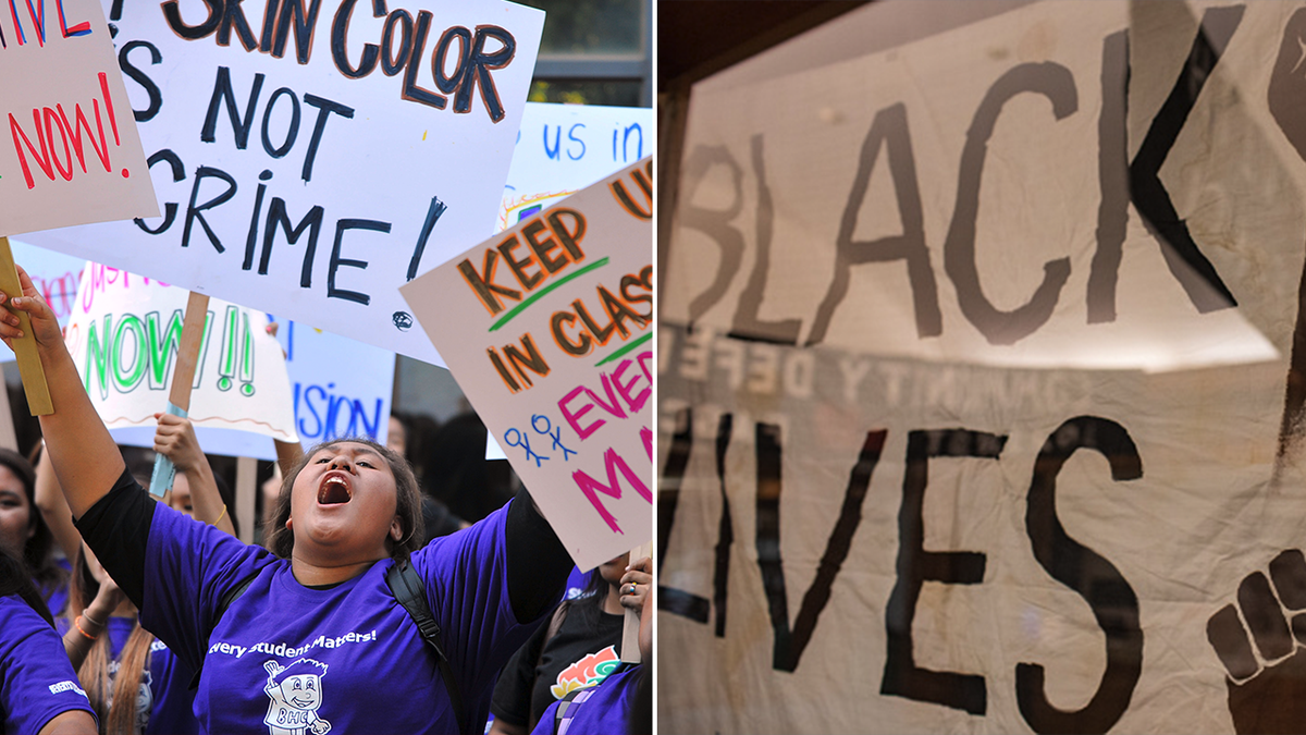 Long Beach Unified School District in Long Beach and BLM split image