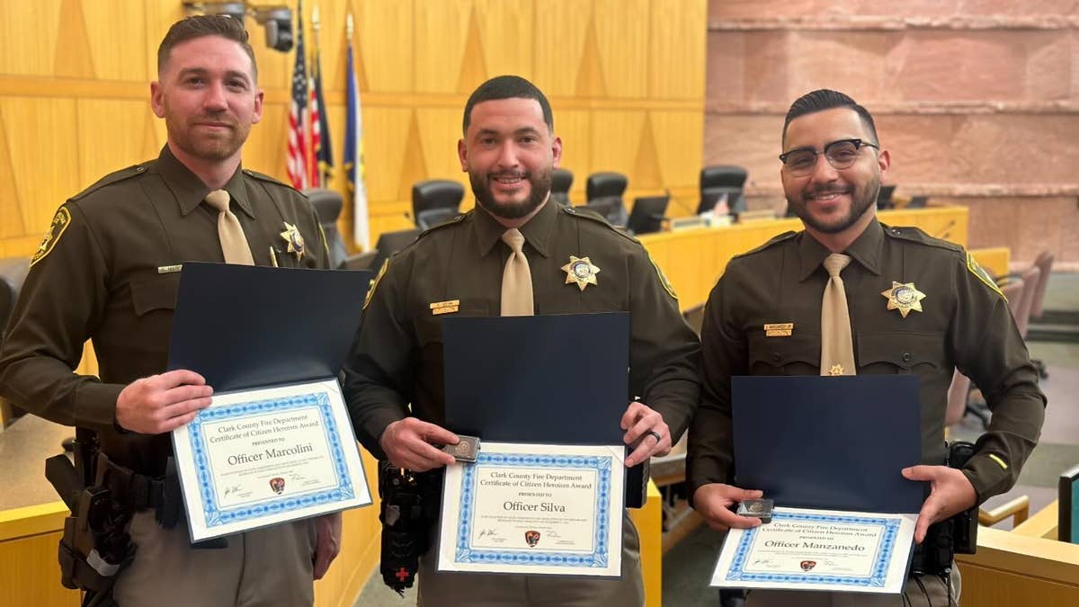 The Clark County Fire Department presented Officers Marcelino, Manzanedo and Silva with the Citizen Heroism Award