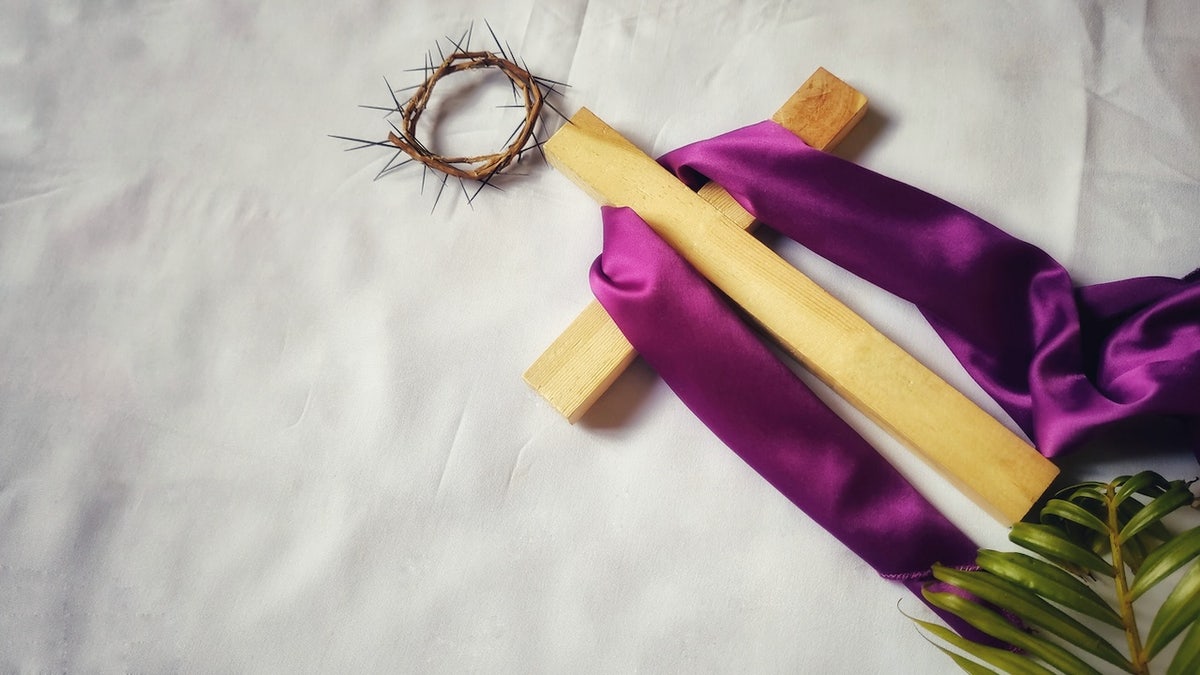 palm frond cross with crown of thorns