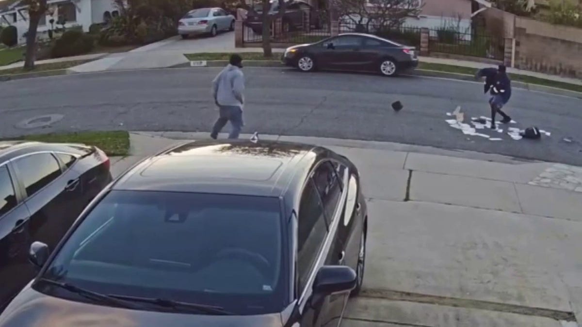 man fighting mail carrier