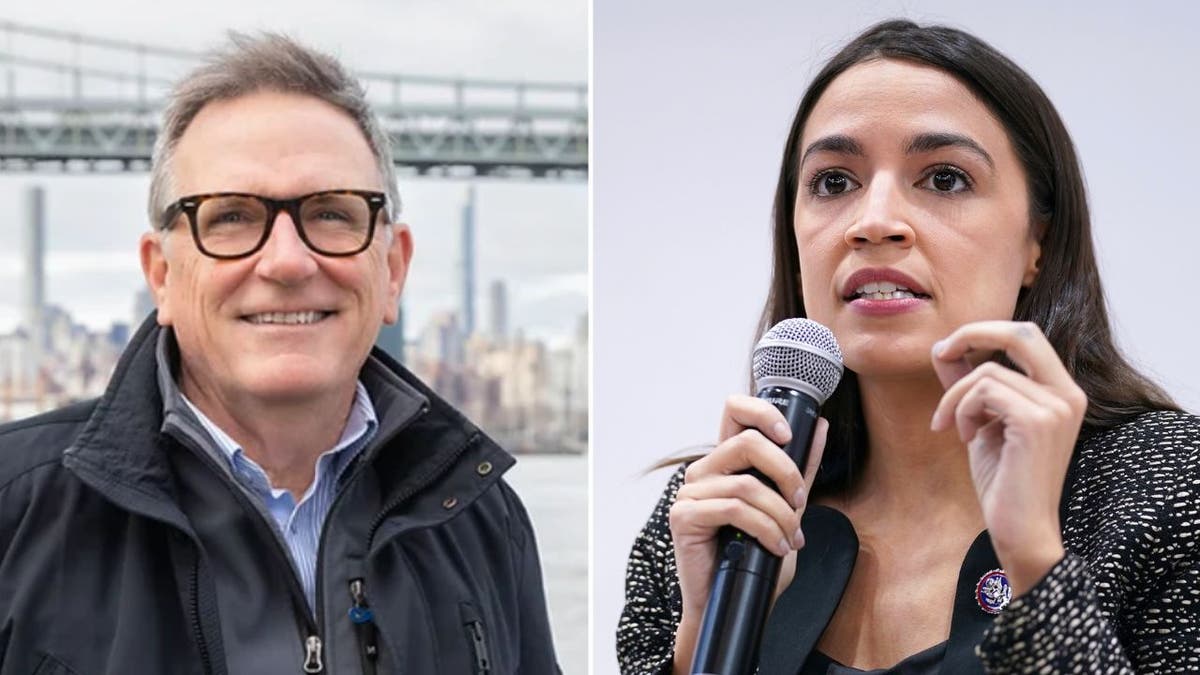 Marty Dolan, left, who is challenging Rep. Alexandria Ocasio-Cortez, right.