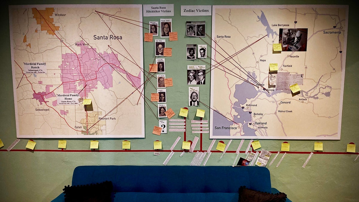 Map of Santa Rosa Hitchhiker Victims and Zodiac Victims in War Room