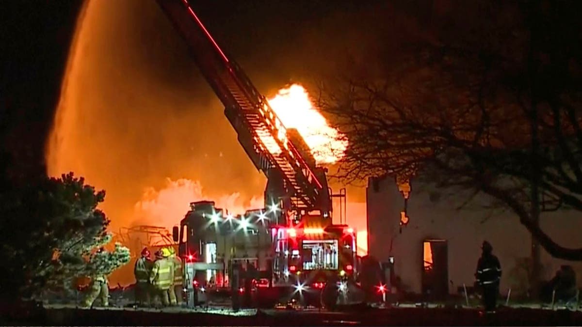 Firefighters battling a blaze in Michigan