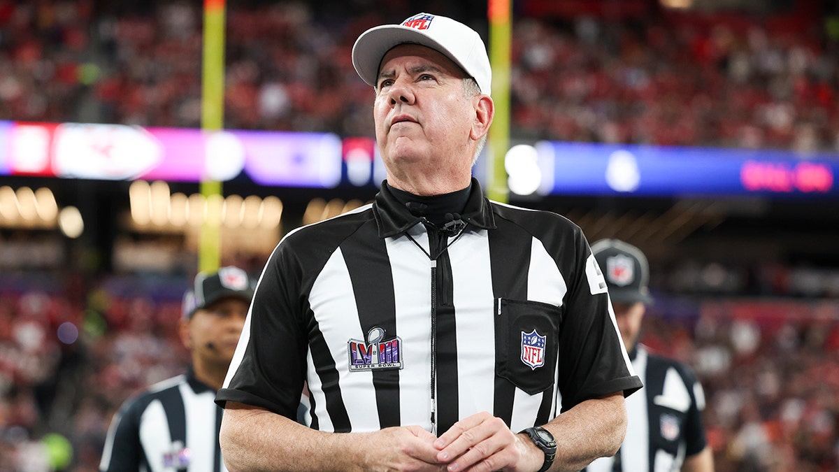 Referee Bill Vinovich, #52, looks on prior to Super Bowl LVIII between the Kansas City Chiefs and the San Francisco 49ers at Allegiant Stadium on Feb. 11, 2024 in Las Vegas.